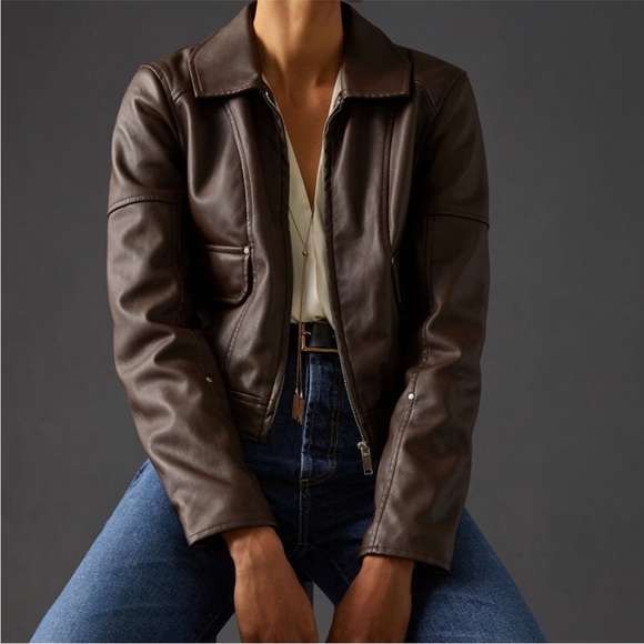 Anthropologie Faux Leather Cropped Jacekt - Picture 4 of 11
